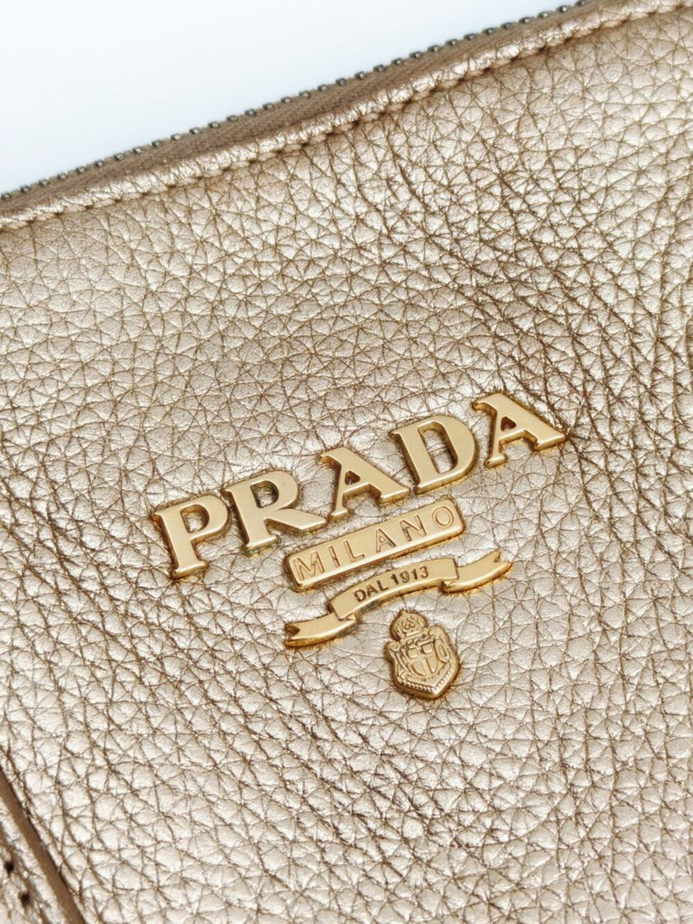 Prada Vitello Daino Metallic Gold Pebbled Leather Satchel Bag - Picture 9 of 13